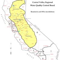Map of California outlining the Central Valley Water Board's boundaries and office jurisdictions, including regions numbered 1 through 11. Highlighted areas include Redding (Region 5), Sacramento (Region 5), and Fresno (Region 5F). Important for Fish & Wildlife management and monitoring activities of marijuana farmers. CA Norml