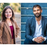 A composite image featuring two people. On the left, a woman with long brown hair in a brown blazer stands outside smiling. On the right, a man with short dark hair and a beard, wearing a gray suit, sits on blue stairs with a serious expression. The image is tagged "Policy Webinar," hinting at an important event on August 25.
 CA Norml
